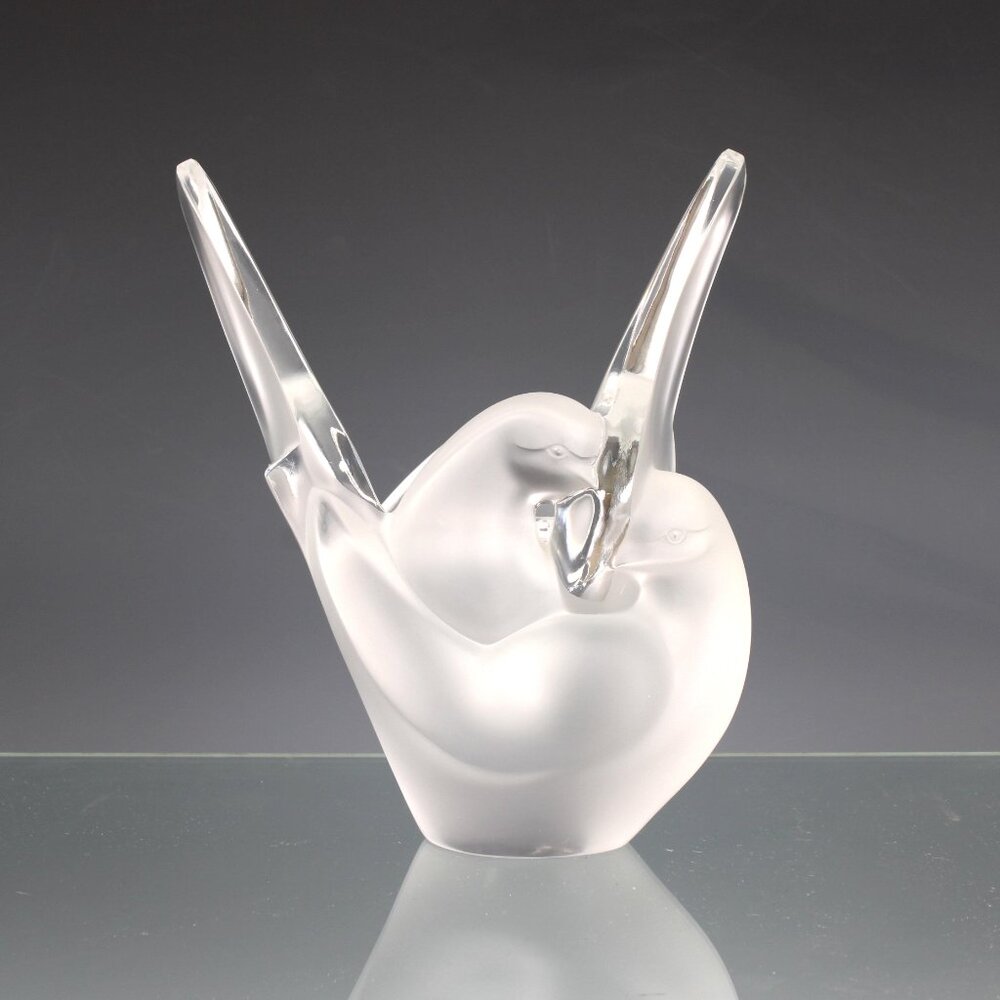 Lalique Sylvie Swan 8" Flower Vase & Frog Frosted Glass